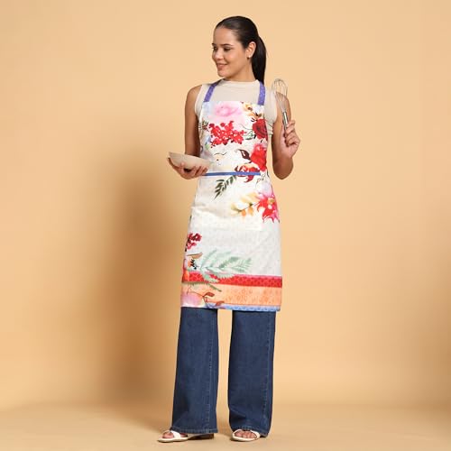 Image of ishro home Premium Apron for Kitchen Cotton | Luxury Kitchen Apron with Large Front Pocket | Adjustable Fit | Stain-Resistant, Machine Washable |