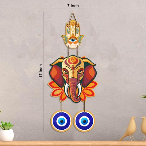 Image of Artvibes Ganpati Bappa Evil Eye Wall Hanging for Main Door Entrance Decor | Vastu Nazar Raksha Hanging for Home Office Temple | Positive Energy Lucky Charm Decorative Gift Item (WH 8559N)