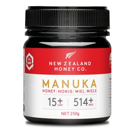 New Zealand Honey Co. Miel de Manuka UMF 15+ / MGO 514+ – Cruda y Monofloral, Analizada en Laboratorio Independiente – Origen Nueva Zelanda, Trazable QR – 250g