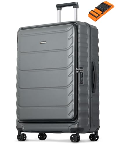 Checked Luggage, 28 Inch Luggage with Spinner Wheels, Large Suitcase with Lightweight PC Hard Shell, Aluminum Frame, Top Opening, YKK Zipper, TSA Lock (Grey, 1PC)