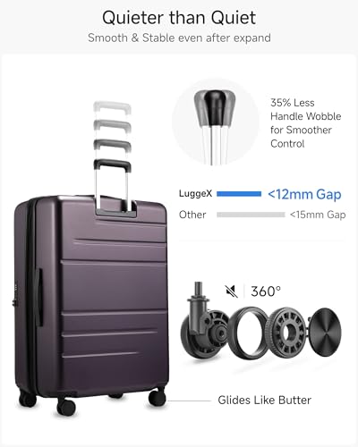 Image of Carry On Luggage 22x14x9 Airline Approved, FLO-Core Expandable Polycarbonate Hard Shell Suitcase with Front Pocket, Purple, 28 Inch, Checked Luggage