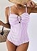 Aleumdr Women 2026 Fashion Color Block One Piece Swimsuits Tummy Control Swimwear Ruched Bathing Suit Retro Bathing Suit Purple Stripe Large