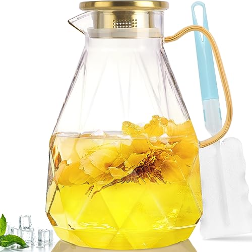 Yirilan Water Jug,56oz / 1.6 Litre Glass Jug with Lid,Glass Pitcher,Water Carafe with Lid,Borosilicate Glass Water Jug,iced Tea Pitcher