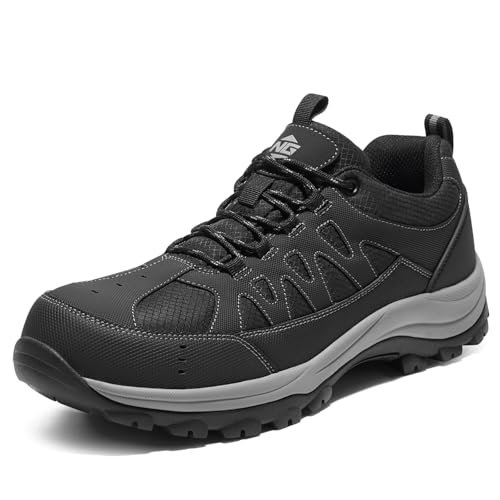 NINGO Steel Toe Shoes for Men, Slip and Water Resistant Safety Shoes, Comfortable Breathable and Lightweight Design, Indestructible Mens Work Sneakers for Construction,Industrial and Warehouse Black
