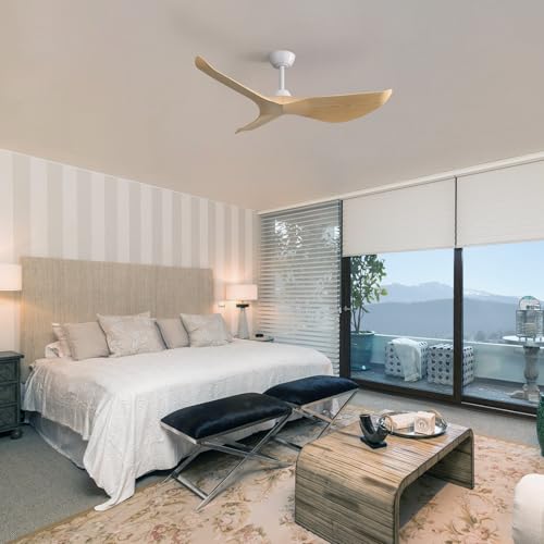 CACI Mall Ceiling Fan No Light, 52 Inch Low Profile Flush Mount Modern Ceiling Fan with Remote, Reversible Quiet DC Motor, Suitable for Bedroom Living Room Patio Farmhouse Indoor/Outdoor