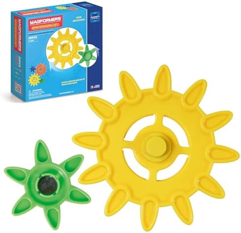 Magformers Magnets in Motion Gear Accessory 20pc Set - Magnetic Tiles Building Blocks, Educational STEM Toy - Magnetic Building Tiles for Kids to Develop Problem-Solving Abilities