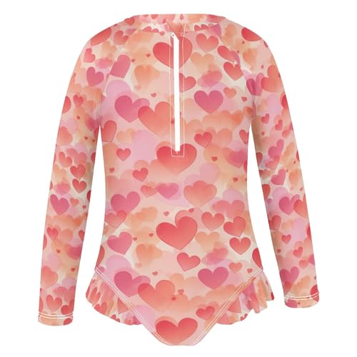 Colorful Hearts Valentine Girls Long Sleeve Swimsuit UPF 50+ Rashguard Swimwear One Piece Bathing Suit 212167404