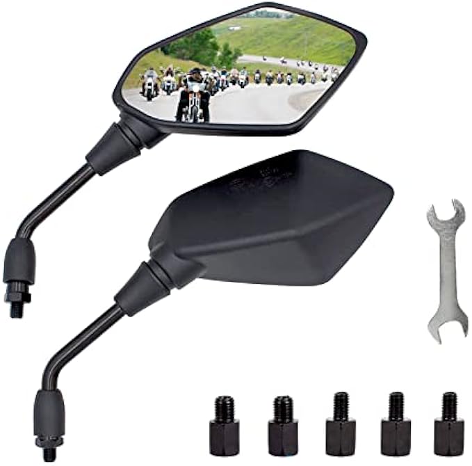 Mamiko Universal Motorcycle Rear View Mirrors for M8 M10 Threaded Bolt Double Take Mirror Mount Compatible with Motorcycle Scooter Moped Polaris Sportsman Honda ATV Dirt Bike Cruiser