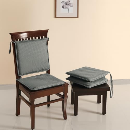 Image of Swayam Pure Cotton Reversible Chair Set Pads with Loops 16X16 | Machine Washable Chair Pad Set of 2 (4pcs) | Indoor Square Cushion Seat Or Chair Pads