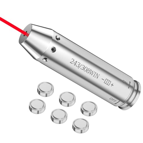 Amystart .243 .308 Laser Bore Sight Red Dot Boresighter with On/Off Function for Hunting and Shooting
