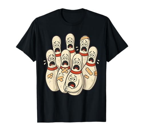 Scared Bowling Pins Cartoon Bowling Humour League Night T-Shirt