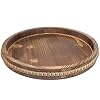 Round Burnt Wood Serving Tray with Beads Wooden Decorative Tray for Entertaining Decoration and Gifting