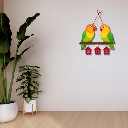 Image of GiftOday Cute Pair Of Parrot Wooden Wall Hanging for Home & Kitchen Decor | Decorative Items for Livingroom | Modern Artworks Items | Peace Charm Door Accent Decorative Hangings Size-18 x 30 CM