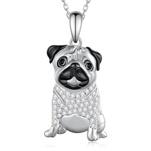 Feijiesi Pug Necklace 925 Sterling Silver Cute Pug Pendant Necklace Dog Pug Jewelry Gifts for Women