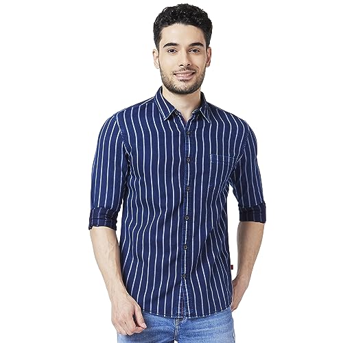 Image of Spykar Men's Slim Fit N /A Full Sleeve Striped Casual Shirts