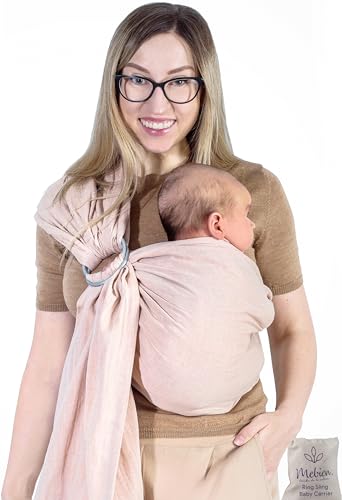 Ring Sling Baby Carrier 100% Cotton Muslin Front and Chest Newborn to Toddler Carrier Baby Sling (Sunset Rose)