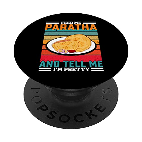 Funny Retro Feed Me Paratha Saying - Indian Foodie PopSockets Swappable PopGrip, Black