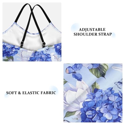 senya Girls Swimsuits One-Piece Swimwear Tie Bathing Suit Beach Summer Round Neck 5-6T Blue Flowers and Butterflies Pattern3