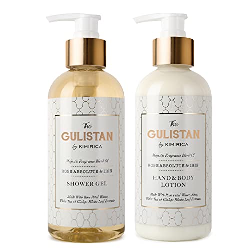 Image of Kimirica The Royal Gulistan Shower Gel and Moisturizing Summer Body Lotion combo | Luxury Bath Care Duo | Rose Absolute & Iris | 100% Vegan and Paraben Free | 300ml x 2