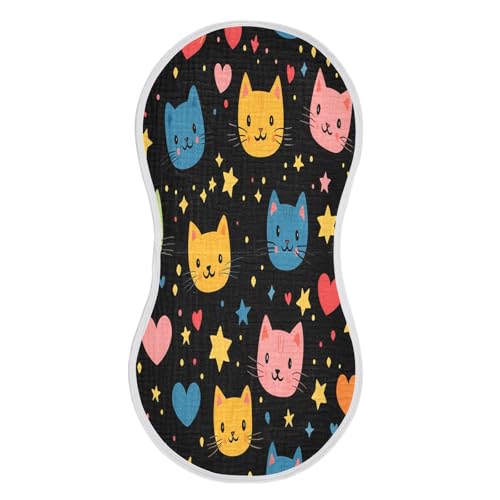 Cartoon Cats Plant Burp Cloths Cotton Baby Washcloths,Large 22x11in Burping Cloth Absorbent and Soft for Newborn Baby Boys and Girls,4 Pack