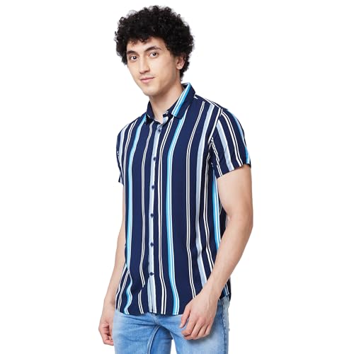 Image of Spykar Men's Regular Fit N /A Half Sleeve Striped Casual Shirts
