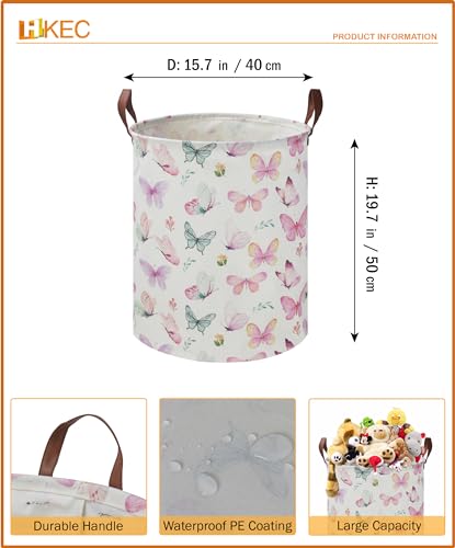 Image of 19.7 inch Laundry Basket,Waterproof Toys Storage Bin,Collapsible Clothes Hamper(Pink Butterfly)
