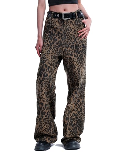 Vamtac Leopard Print Jeans for Women Y2k Leopard Straight Leg Trousers Baggy Cheetah Pants Streetwear2