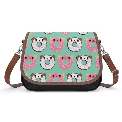 Donut Panda Crossbody Bag Anti-Theft Side Shoulder Bags Adjustable Leather Messenger Bag Unisex