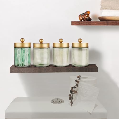 Amolliar-Green-Glass-Apothecary-Jar-Qtip-Holder-Bathroom-Decor-Gold-1Pack-Bathroom-Canister-With-Metal-Lid-Q-tip-Dispenser-Holder-for-Cotton-Balls-Cotton-Swabs-Floss-Picks-Vanity-Makeup-Organizer