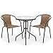 LOLAhome Conjunto Jardín Exterior Mesa y 2 Sillas | Mesa Cristal Templado Ø60cm| 2 Sillones Ratan Natural, apilables | Pintura Epoxi Anticorrosión, Resistente y Duradero | Balcón, Terraza | Trivia