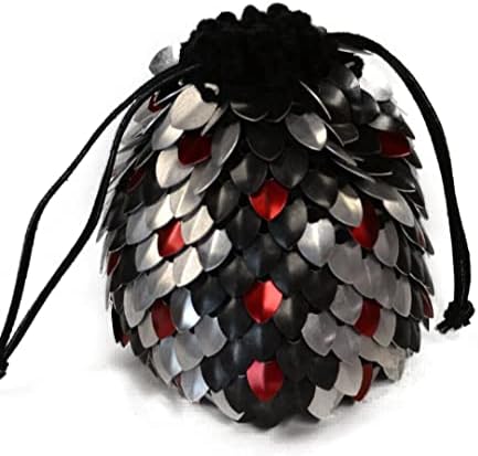 Dice Bag of Holding in knitted Dragonhide Scalemail Armor - Venemous size extra large to hold over 100 dice.