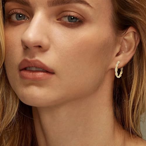 14K Hoop Gold Plated Earrings 925 Sterling Silver Gold Earring for Women Moissanite Hoop Earrings Classic Dainty Minimalist Gift Jewelry 30mm/25mm3