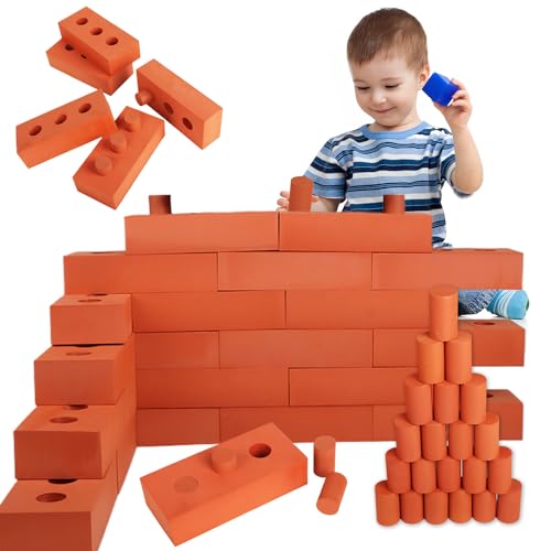 DIYASY 24 PCS Foam Bricks Building Set with Connecting Accessories Large Developmental Toy for Kids Indoor and Outdoor Activities