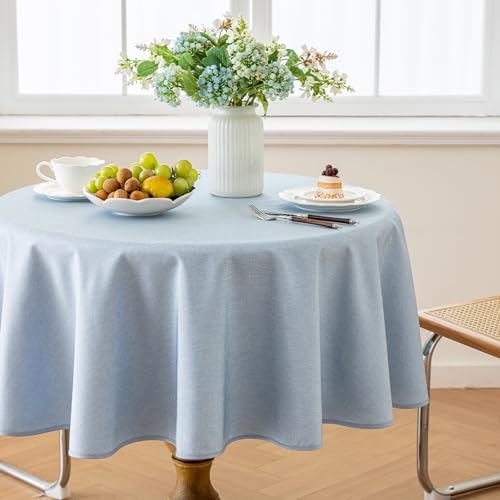Alsoo Table Cloth for Round Table, 60 Inch Linen Textured Light Blue Table Cloth Waterproof Spill-Proof Circle TableCloths Wrinkle Free Fabric Farmhouse Table Cover for Dining Parties Buffets Holidays by Alsoo - Used condition - US$14.11