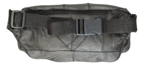 Private Label Large Black Genuine Lambskin Leather Fanny Pack Waist Bag with Cell Phone Pouch - Thumbnail 4