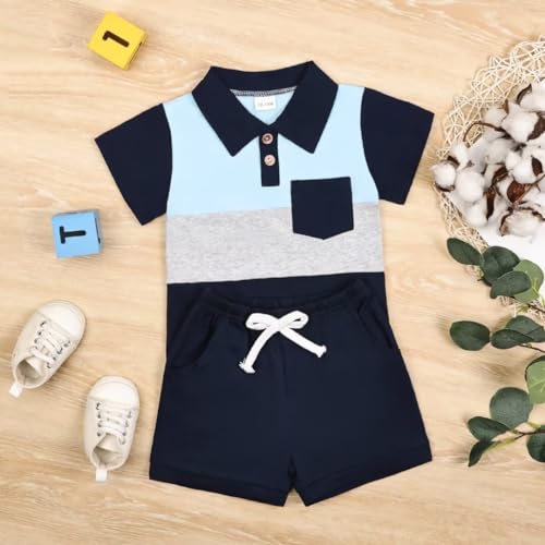 Baby Boy Clothes Toddler Boys Summer Outfits Short Sleeve Button Down Patchwork Top T-Shirt & Shorts Set 2PCS3