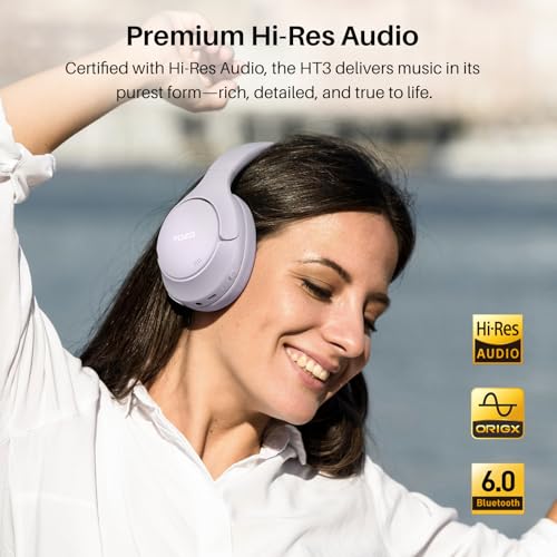 Image of TOZO HT3 Hybrid Noise Cancelling Headphones, 90H Battery Life Wireless Over Ear Bluetooth 6.0 Foldable Headset, AI Voice Assistant with 5 Mics, Connect 2 Devices & Hi-Res Sound, 32 Audio EQ, with Case