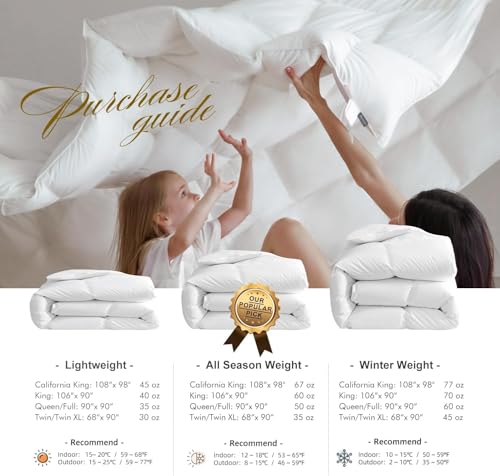 Image of Royoliving Premium Lightweight Feathers Down Duvet Insert Comforter King Size Summer Cooling Blanket White, 100% Cotton Cover with Coner Tabs (106x90, 40 oz)