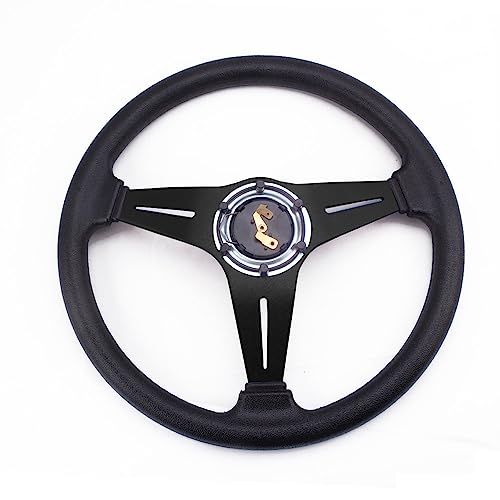 Rastp Universal Racing Steering Wheel 13.8”/350Mm 6 Bolts Grip Vinyl Leather & Aluminum With Horn Button For Car -Black #TOP1