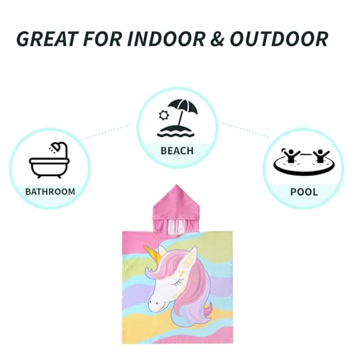 Image of NovForth Kids Beach Towel for Boys Girls, Hooded Bath Towel Wrap, Toddler Pool Towel with Hood