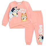 Bluey Bingo Toddler Girls Fleece Crossover Sweatshirt and Jogger Pants Outfit Set Coral Pink 5T