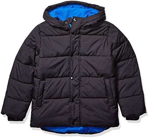 Amazon Essentials Boys' Heavyweight Hooded Puffer Jacket, Black, Large