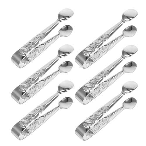DECORNIJIA Lot De 6 Mini Pinces à Dessert En Acier Inoxydable, Petites Pinces à Sucre Motif Floral, Multi-usages Pour Apéritifs, Glaçons Et Café, Accessoire Cuisine Pour Réceptions