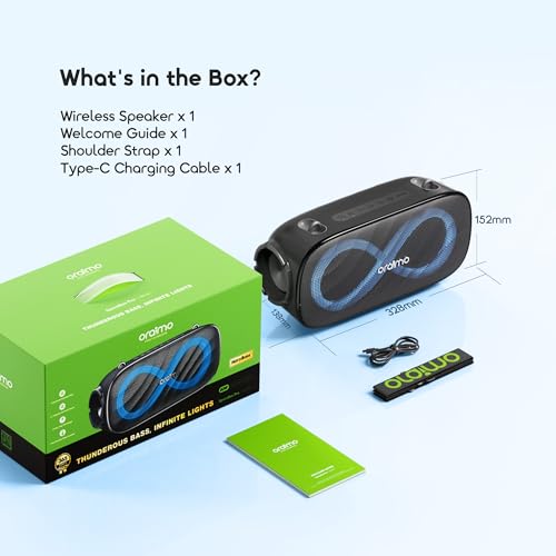 Oraimo SpaceBox Pro Portable Bluetooth Speaker, Wireless Speakers with Light Effect, Loud Sound, Heavy Bass, Built-in Mics, Support TF Card, AUX-in, Powerful Speaker for Party, Home, Outdoor, Grey - image 8