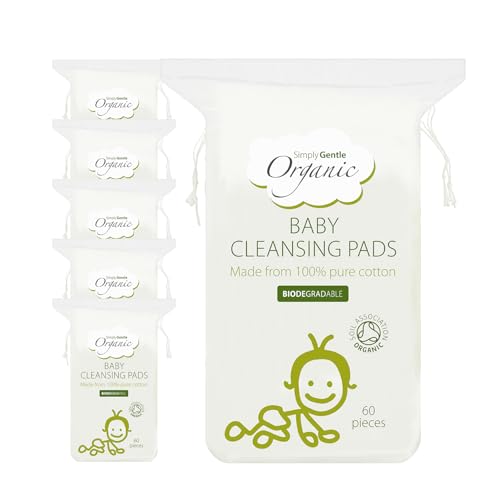 Simply Gentle Organic Cotton Baby Pads – Ultra-Soft, Lint-Free & Eco-Friendly | Larger, Absorbent Pads for Makeup Removal & Baby Care | 100% Pure Cotton | Gentle on Sensitive Skin (Pack of 6)