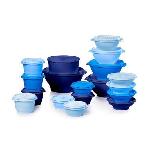 Tupperware Heritage Collection, New 36 Piece Food Storage Container Set in Vintage Blue, Dishwasher Safe and BPA Free (18 containers, 18 lids) Tupperware Heritage Collection, New 36 Piece Food Storage Container Set in Vintage Blue, Dishwasher Safe and BPA Free (18 containers, 18 lids)