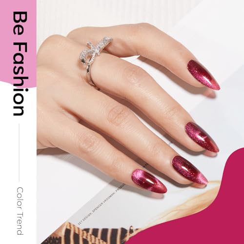 Image of modelones Cat Eye Gel Nail Polish, 6 Colors Nude Glitter Red Pink Purple Gel Polish Set with Magnet Sparkle Galaxy Series Nail Gel Polish Kit Soak Off Led Nail Art Manicure Salon DIY Gifts