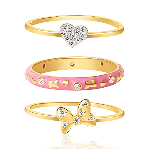 Bague Minnie Mouse Disney argent sterling oxyde de zirconium cœur plaqué or femme