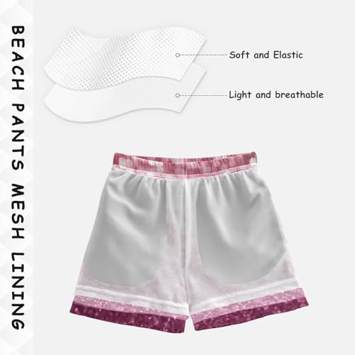 Pigsaly Boys Swim Trunks Bright Rose Pink Dusty Pink Gradient Flashing Glitter Boys Board Shorts Swimsuit Swimwear 2T4