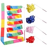 5 Stück Regenbogen Band, 2M×4.5CM Gymnastik Ribbon Regenbogen Gymnastikband Tanzband mit Stab für Kinder Künstlerisches Tanzen Baton Wirbelndes Training